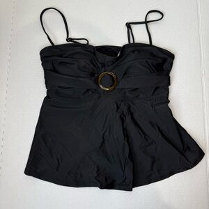 Black Skirted Swimsuit Tankini Top with Ring Detail – Size XL